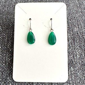 Green Stone and Silver Teardrop Earrings
